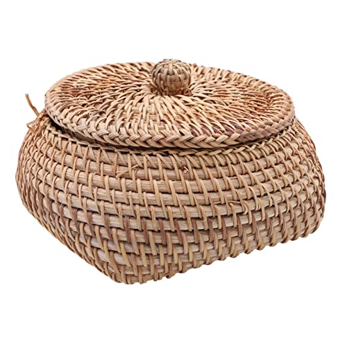ULTECHNOVO Korbtruhe Aus Rattan Mit Deckel Zur Aufbewahrung Naturmaterial Schatzkiste Für Snacks Und Kleinigkeiten Langlebig Und Dekorativ Für Wohnzimmer Und Schreibtisch