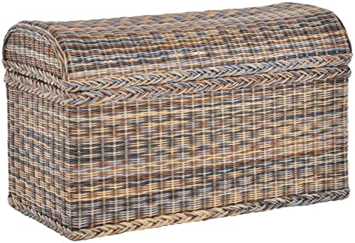 Krines Home Truhe / Wäschetruhe aus Rattan mit rundem Deckel (Mehrfarbig)