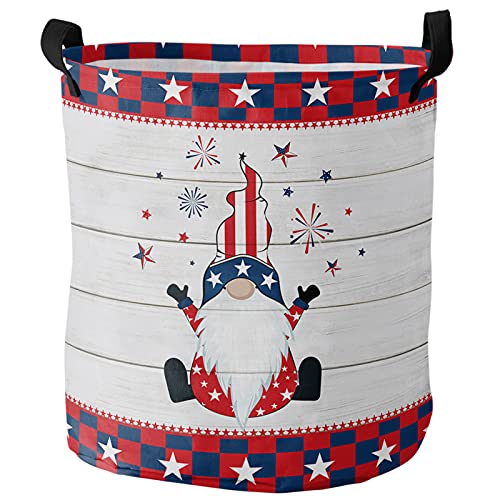 Laundry Baskets Niedlicher Zwerg, Unabhängigkeitstag, Patriotisches Vintage-Holz Wäschetruhe Tragbar Laundry Hamper Wasserdicht Waschekorbsammler Für Bad Kleidung Schlafzimmer,40X50Cm