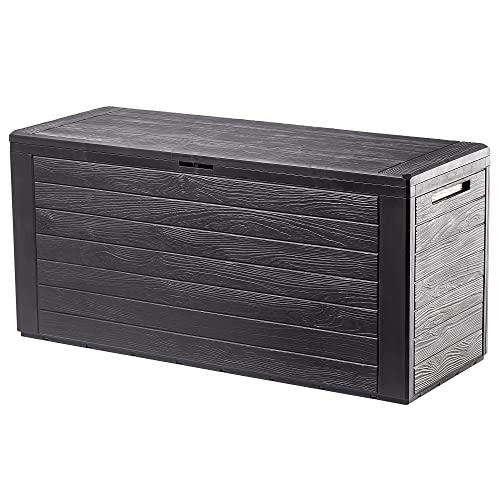 KADAX Gartenkiste, Aufbewahrungsbox aus Kunststoff, Gartentruhe für Aufbewahrung von Kissen, Kinderspielzeug und Sitzauflagen, Gartenbox für Garten und Terrasse (280L, Dunkelbraun)