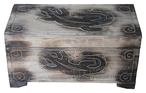 Wohnkult Holz Truhe Schatztruhe Gecko 50 cm Kiste aus Palmenholz Antik Handarbeit