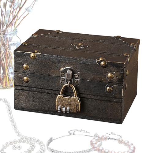 Goowafur Kleine Truhe, Vintage Holztruhe | Piratentruhe Aufbewahrungsbox,Erinneru ngsbox für Schmuckandenken, Münzsammlung und Heimdekoration, Holztruhe, Schatzkiste