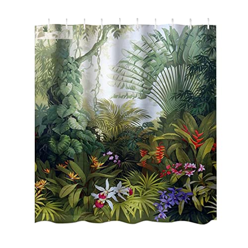 Rifuli Badezimmer-Duschvorhang Naturlandschaft Duschvorhang Badezimmer-Trennvorhang Wasserdichter Polyester-Stoff-Türvorha ng Gelbe Säcke Ständer Stabil Korbtruhe Groß (E, One Size)