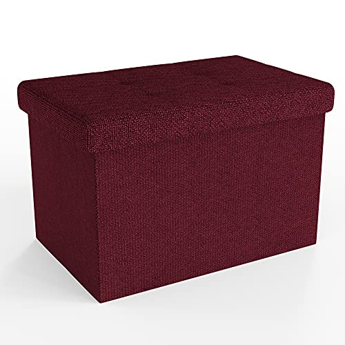 INTIRILIFE Faltbare Sitzbank 49x30x30 cm in Kirsch ROT - Sitzwürfel mit Stauraum und Deckel aus Stoff mit Mulden - Sitzcube Fußablage Aufbewahrungsbox Truhe Sitzhocker