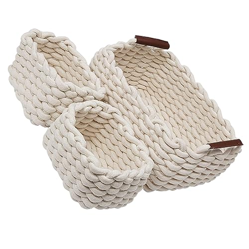 BUGUUYO 1 Set Aufbewahrungskörbe Haushalts Snackhalter Weiße Gewebte Aufbewahrungskörbe Zum Organisieren Make Up Korb Aus Leder Baumwollseil
