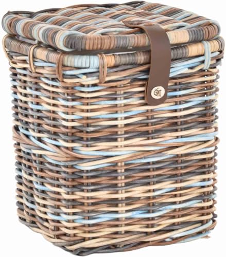 Korbtruhe Allzweck Korb Aufbewahrung mit Deckel Box Spielzeugtruhe Natur Rattan (Quadratisch, Mehrfarbig, Klein)