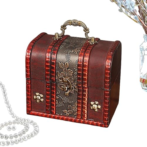 Vintage Truhe Box | Geräumige Holzkiste im Inneren – Holztruhe Schmuckkästchen mit Griff Deckel für Freundin, Mutter,