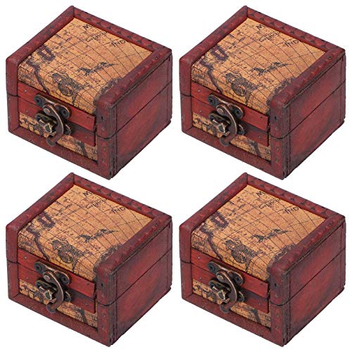 HERCHR 4PCS Schatztruhe Kleine Mit Schloss, Schatztruhe Schatztruhe Klein Holztruhe, Mini Schatztruhe Holztruhe Mit Deckel Und Schloss Schatztruhe Holz Piratenkiste Piratentruhe 8 X 7.5 X 6 Cm