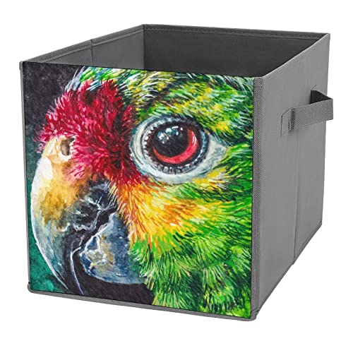 AOOEDM Sittich grüner Papagei, faltbare Würfel-Aufbewahrungsbeh� �lter, Stoff-Spielzeugkiste/Truh e/Organizer für Kinder, faltbare Aufbewahrungswürfel, Aufbewahrungswürfel