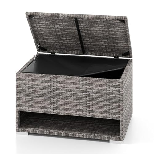HOMASIS 186L Auflagenbox mit Schuhregal, XXL Gartenbox PE-Rattan Outdoor Wetterfest, Aufbewahrungsbox mit Schutzliner & Deckel, Kissenbox Kissentruhe Auflagentruhe Gartentruhe, 95x60x58cm (Grau)