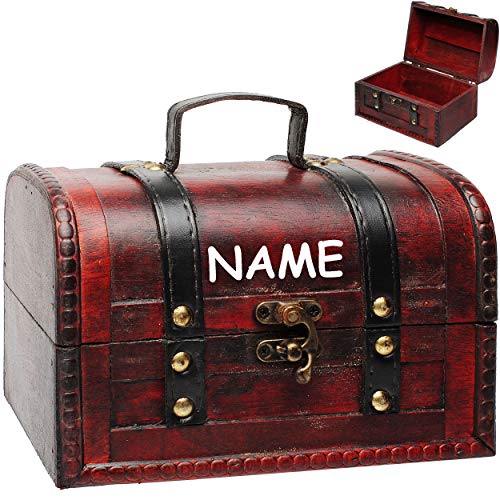 alles-meine.de GmbH große Schatzkiste/Schatztruhe - aus Holz - inkl. Name - mit Henkel & Deckel - 18 cm - Kisten & Truhen/Schmuckkasten Holzkiste - für Kinder & Erwachsende H..