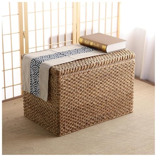 Rustikaler gewebter Seegras, Ottomane, Bauernhaus-Stil, Korbtruhe und Bank, Truhe aus Holz, Fußstütze, Hocker, Rattan, Aufbewahrungslösung für Wohnzimmer, 71,1 x 40,6 x 45,7 cm
