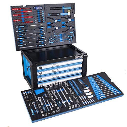 DeTec. Werkzeugkiste Blau mit Werkzeug Werkzeugkasten inkl. 175 TLG. Werkzeugsortiment