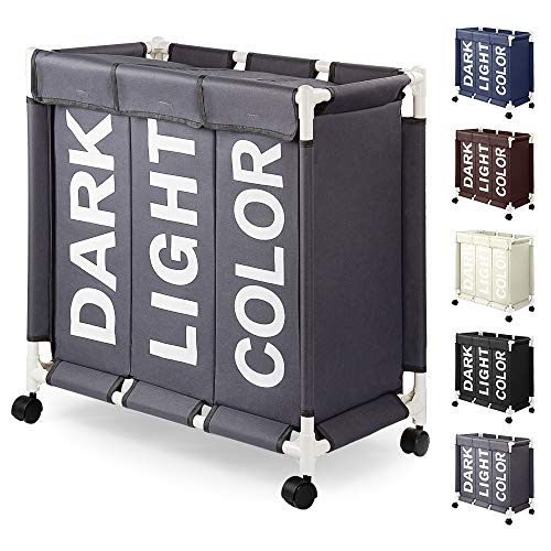 Rieeyrslza Wäschesortierer auf Rollen 90L Wäschekörbe 3 Fächer Wäschekorb aus Oxford-Stoff Mit Deckel Abnehmbarer Wäschekorb Mit Rädern Effiziente Sortierung und Lagerung (Grau o2)