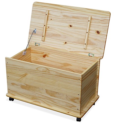 KMH große Spielzeugkiste auf Rollen VERONA aus massivem Pinienholz Natur - Aufbewahrungsbox mit Deckel Aufbewahrung Kinderzimmer Holzkiste groß Holzbox Kiste Stauraum Box