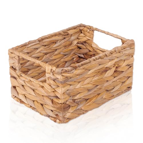 FRIHET Aufbewahrungskorb geflochten aus Wasserhyazinthe rechteckig | Aufbewahrungsbox mit Griffen | Wäschekorb klein, Kleiderschrank Organizer uvm. | versch. Größen (1 Stück, Gr. 1)