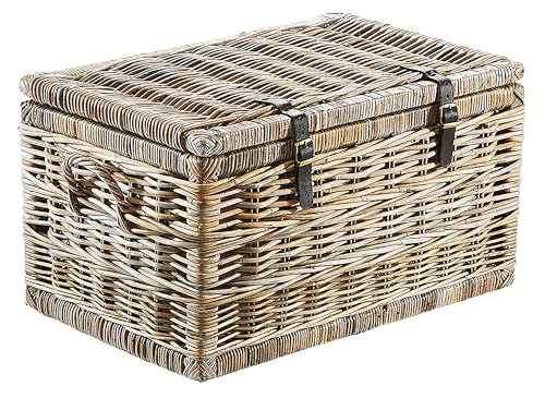 Kobolo Truhe Korbtruhe Sitztruhe - Rattan - grau - mit Staufach - 70x45x40 cm