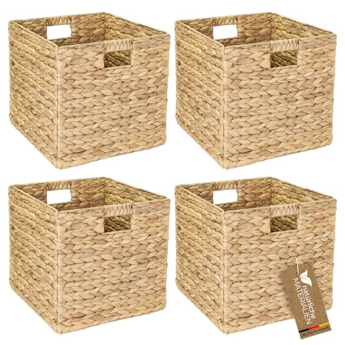 HMF Aufbewahrungskorb, Korb geflochten aus Wasserhyazinthe Seegras | 4er Set | passend für Kallax | 32 x 34,5 x 32 cm