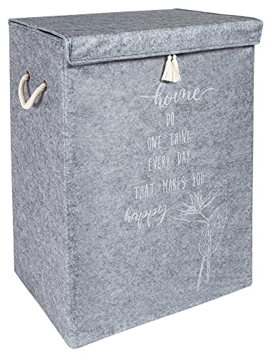Wäschekorb mit Deckel aus Filz Grau – Großer Wäschesammler – Wäschebox mit praktischem Deckel – Robuste Wäschetruhe für Bad & Schlafzimmer