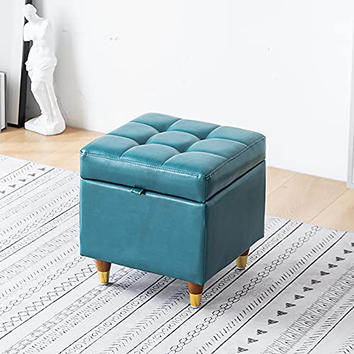 Moderne blaue Ledertruhe mit Stauraum, Ottomanbank, multifunktionales Möbel für Wohnzimmer und Schlafzimmer