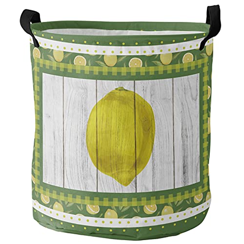 Wäschetruhe Summe Lemon Rustikales Holz Grün Gelb Wäschekorb Dekorative Kleider Tasche Verdickter Wäschesortierer Für Waschküche Schlafzimmer Kleidung,40X50Cm
