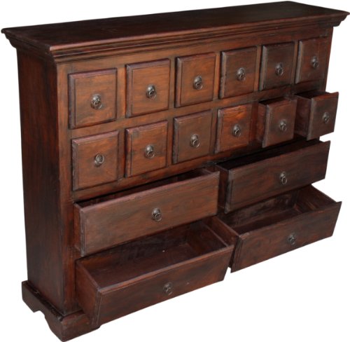 GURU SHOP Kolonialstil-Apothekersch rank, Schubfachschrank - R532, Braun, 98x128x30 cm, Kommoden & Sideboards