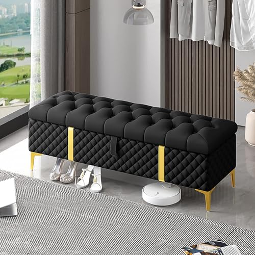 Luxuriöse Aufbewahrungsbank mit Ottomane, gepolsterte Ledertruhe, Schlafzimmerbank, stilvolle Bettbank, moderne Containerbank für Schlafzimmer-Dekor
