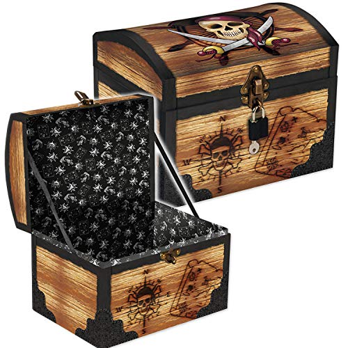 Große Schatztruhe * PIRATENSCHATZ * für Piraten Kindergeburtstag und Geocaching | mit Schloss, 2 Schlüssel und Geheimfach | Schatzkiste Schatzbox Truhe Kiste Pirat Schatz Party Kinder Geburtstag