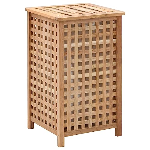 Wäschetruhe mit Deckel, Wäschesammler für Schlafzimmer Badezimmer Waschküche, Mesh-Design für gute Belüftung, 39x39x65 cm Massivholz Walnussholz