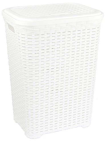 Wäschekorb Wäschetruhe Wäschebox Wäsche Kunststoffkorb Rattan XXL 60 L !!! (Weiß)
