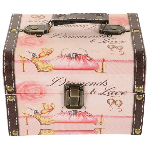 Levemolo Vintage Holz Schmuckbox mit Pu leder Retro Schmuckkästchen mit Griff Stabile Aufbewahrungsbox mit Deckel Leichte Holzkiste für Schmuck und Andenken Dekorative Truhe für Damen