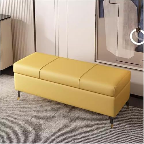 Ottoman-Bank aus Leder, gepolstert, rechteckig, große Truhe für Wohnzimmer, Schlafzimmer, Eingangsbereich, stilvoller Fußhocker und Aufbewahrungslösung, Gelb