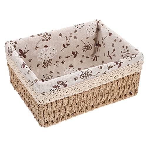 Cabilock Aufbewahrungskorb Für Spielzeug Gewebte Aufbewahrungsbehälter Für Spielzeug Geflochtener Korb Mit Stoffeinlage Aufbewahrungskörbe Für Speisekammern Weide Hyazinthe Stroh Ländlich