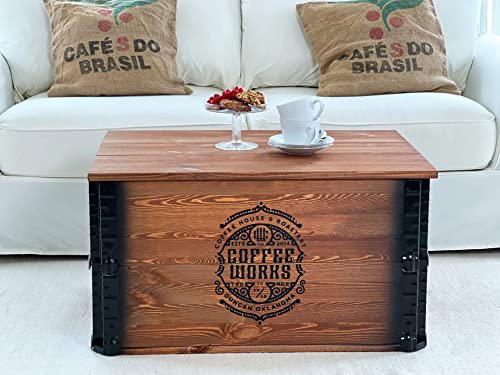Uncle Joe´s Truhe Coffee Couchtisch Truhentisch im Vintage Shabby chic Style aus Massiv-Holz in braun mit Stauraum und Deckel Holzkiste Beistelltisch Landhaus Wohnzimmertisch Holztisch nussbaum
