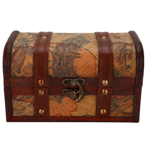 Jwthee Holz-Schmuckkästchen, Vintage-Schmuckkästchen aus Holz, kleine Schatzkiste aus Holz mit Riegelverschluss, antiker Schmuck-Organizer, dekorative Truhe für Schmuck, Andenken,