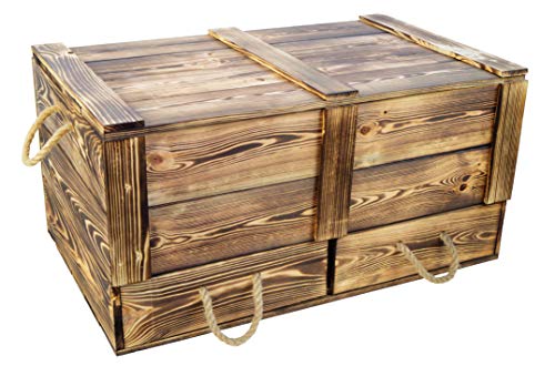 Kistenkolli Altes Land grosse Holztruhe Aufbewahrungskiste Schatztruhe Spielzeugkiste mit Deckel und 2 Schubladen in weiss geflammt oder palisander aus Holz Maße 80 x 40 x 40cm L x T x H (Geflammt)