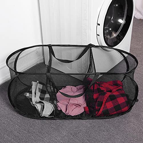 Aibyks 2 Pcs Aufbewahrungskorb aus Netzstoff für schmutzige Kleidung,Wäschesortierer mit 3 Fächern | Zusammenklappbarer Schmutzwäschekorb mit Griff für die Organisation zu Hause