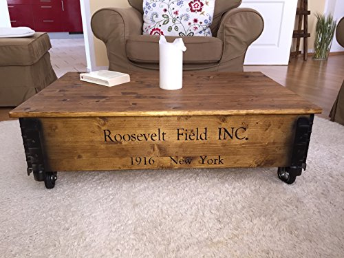Uncle Joe´s Couchtisch Roosevelt Truhentisch Truhe im Vintage Shabby chic Style aus Massiv-Holz in braun mit Stauraum und Deckel Holzkiste Beistelltisch Landhaus Wohnzimmertisch Holztisch nussbaum