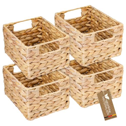 HMF Aufbewahrungskorb, Korb geflochten aus Wasserhyazinthe Seegras | 4er Set | Größe S | 22 x 17 x 12 cm