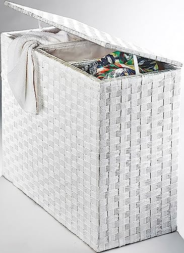 Kobolo 3 Fächer Wäschesammler Wäschesortierer aus geflochtenem Nylon in weiß