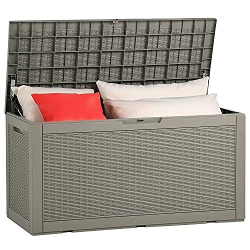 YITAHOME 380 Liter Gartenbox Wasserdicht, Abschließbarem Garten Auflagenbox, Outdoor kissenbox Wetterfest Garten Aufbewahrungsbox mit Seitengriffen für Gartengeräten Poolzubehör Spielzeug, Hellbraun