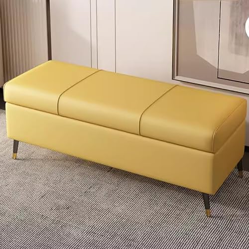 Aufbewahrungsbank, Ledertruhe, Ottomane, Schuhbank für Eingangsbereich, Wohnzimmer, Flur, 80 cm, stilvoll, multifunktional, Gelb