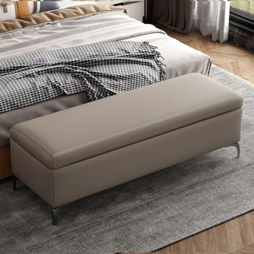 Extra große, gepolsterte Sitzbank mit Stauraum, für Wohnzimmer, Leder-Fußstütze mit umklappbarem Oberteil, vielseitiger Fußhocker und Truhe (Kamelfarben, 60 cm)