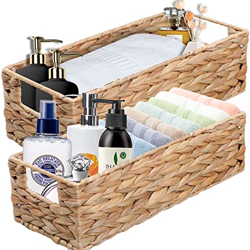 OUTBROS Aufbewahrungskorb Geflochten, 2er Set Rattankorb aus Gewebtem, Deko Aufbewahrungsbox,Organize r Körbchen in Shelf, Korb Aufbewahrung, Regalkörbe,Wasserhyazint he