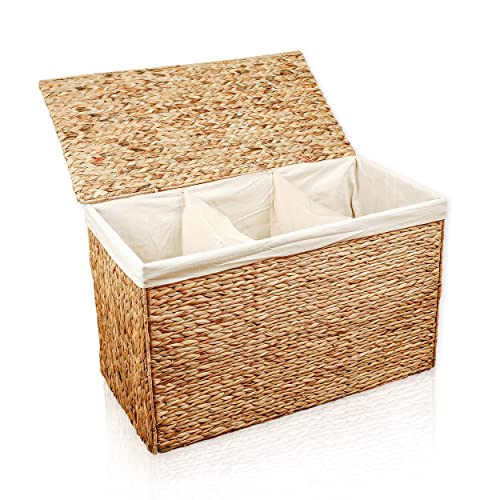 Lycce Wäschekorb 3 Fächer 150 l Wäschesortierer Wasserhyazinthe natur 80 x 40 x 50 cm