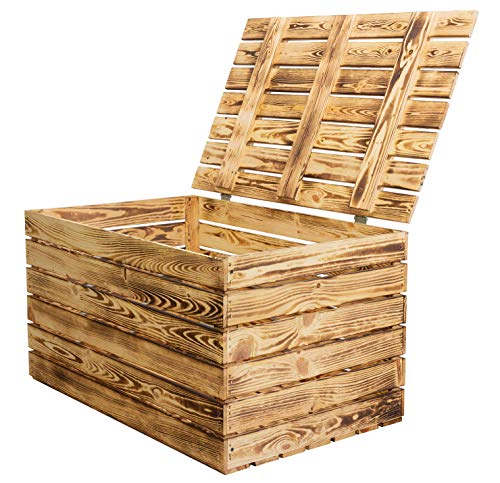 Neue Holztruhe geflammt *groß* - Truhe Holzkiste Wäschetruhe Aufbewahrungskiste Obstkisten Kiste mit Deckel flambiert/flammbiert massiv 80x50x39cm