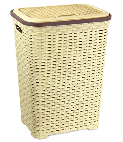 Wäschekorb Wäschetruhe Wäschebox Wäsche Kunststoffkorb Rattan XL 45 L !!! (Beige)