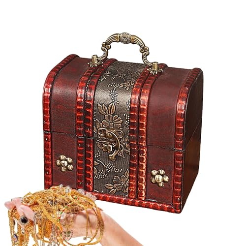 QINGZHI Vintage Truhe, Holztruhe mit Schloss - Abschließbare Retro-Piraten-Schmuckaufb ewahrungsbox | Erinnerungsbox mit Schloss für bessere Aufbewahrung, Münzsammlung, Heimdekoration
