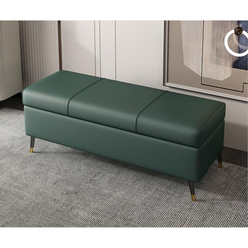 Ottomane aus Kunstleder, lang, Grün – Aufbewahrungsbank für Wohnzimmer und Eingangsbereich, extra lang, rechteckig, Fußbank mit Kissen, PU-Ledertruhe für wichtige Dinge