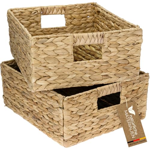 HMF Aufbewahrungskorb, Korb geflochten aus Wasserhyazinthe Seegras | 2er Set | passend für Kallax halbes Fach | 30 x 34 x 15 cm